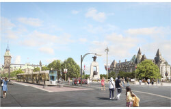 La Ville de Gatineau aimerait que le gouvernement du Canada couvre 100 % des coûts de la portion du tramway qui revient à Ottawa, créant ainsi un précédent pour le gouvernement fédéral. Photo : Le tramway Gatineau-Ottawa Site Web du bureau de projet du tramway Gatineau-Ottawa